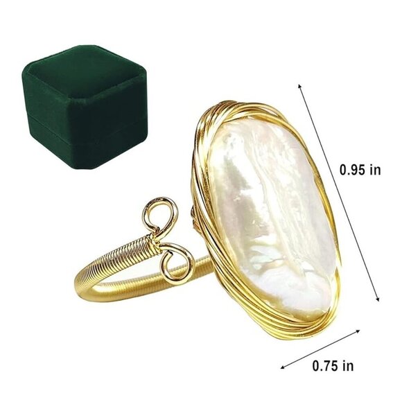 Women's Handmade Baroque Style White Pearl Adjustable Unique Elegant Ring - Picture 5 of 5